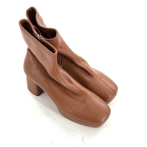 Aerosoles Sussex Platform Boots 8.5 NWOT Tan Brown Vegan Stretch Leather Ankle - Picture 8 of 9